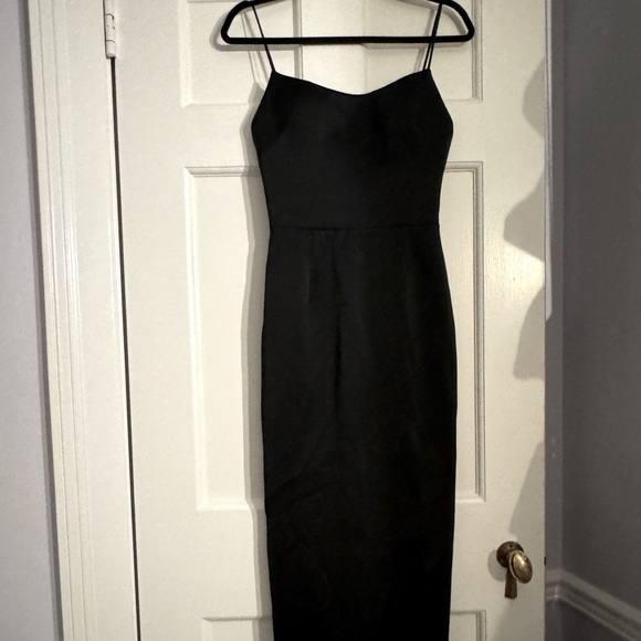 🐈‍⬛RASARIO Split Front Hem Gown - Black Satin - FR36 - NWT* NEVER WORN!🐈‍⬛ - Picture 2 of 15